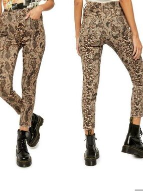 Free People Two Faced Snakeskin High Rise Crop Jeans Brown Size 27 NWT